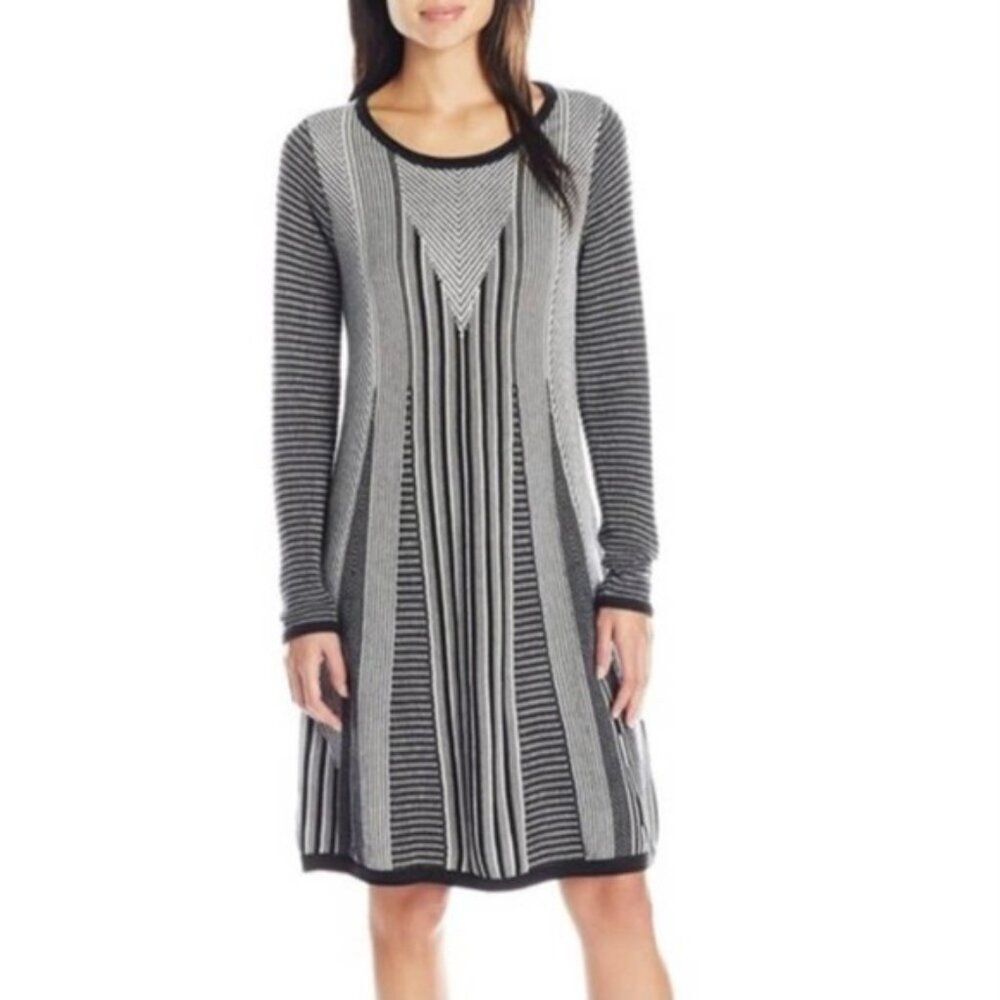 Prana Black Gray & White Whitley Knit Long Sleeve Sweater Dress Size XL